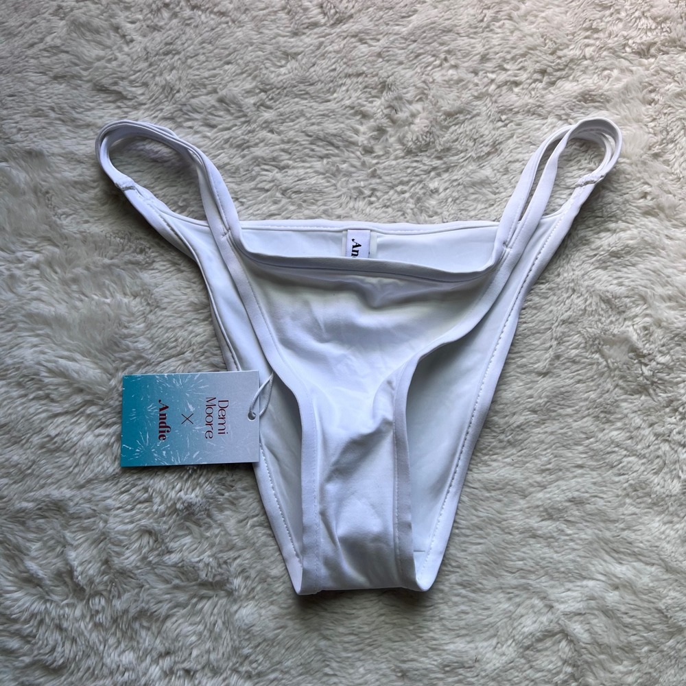 Demi Moore x Andie The Cannes Bikini Bottom White Double Strap AB401-WHT Women M